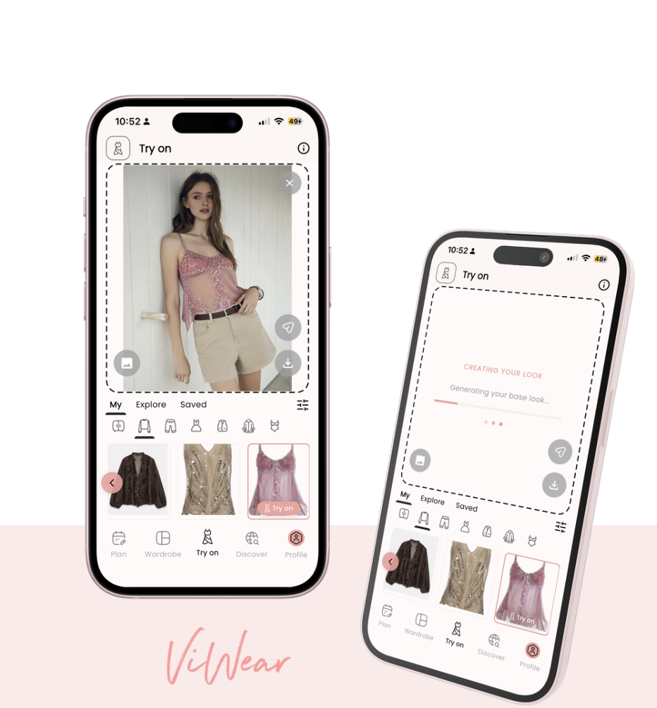 ViWear AI try-on screens